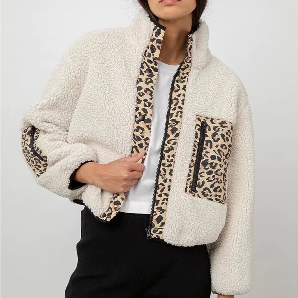 Rails Dean Fuzzy Leopard-Print Trim Jacket (like new)